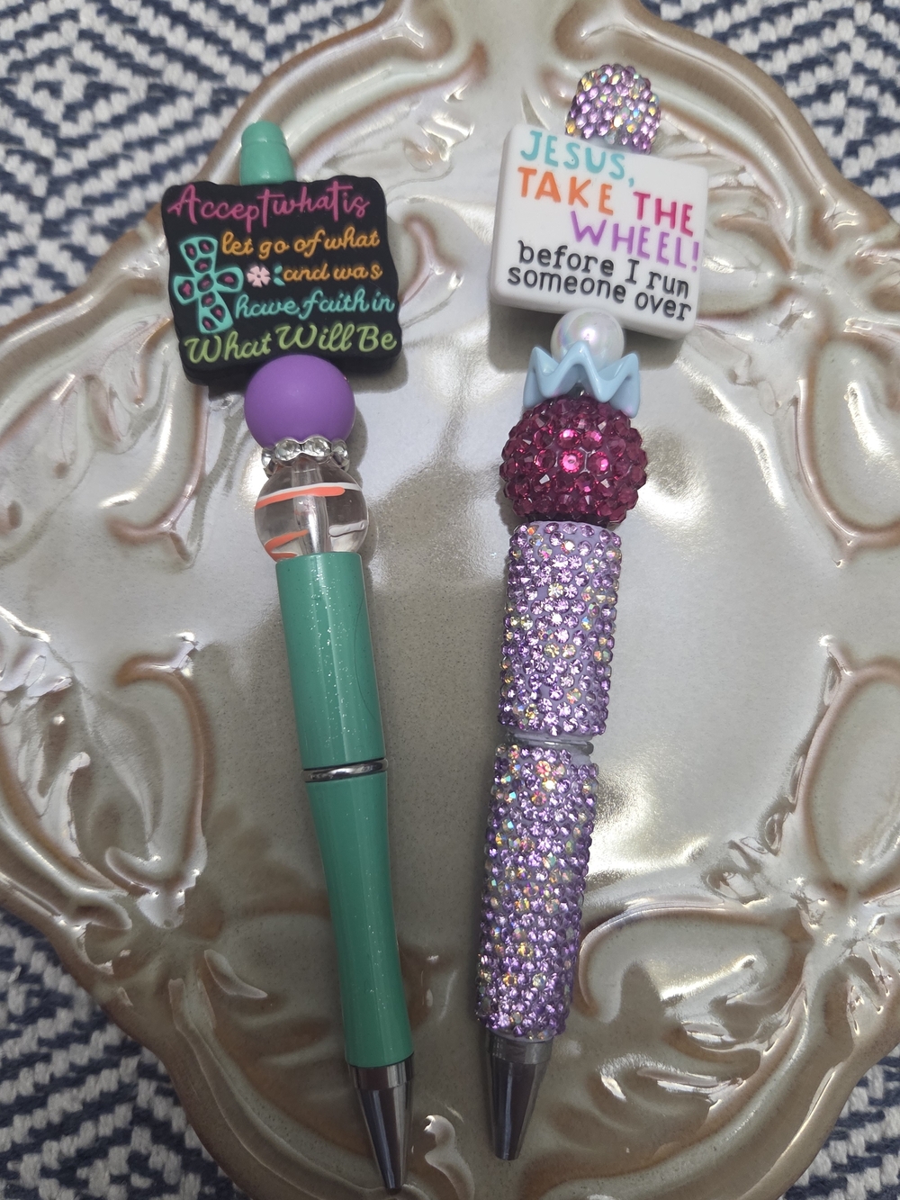 Sparkling Purple & Teal Beaded Decorative Pens